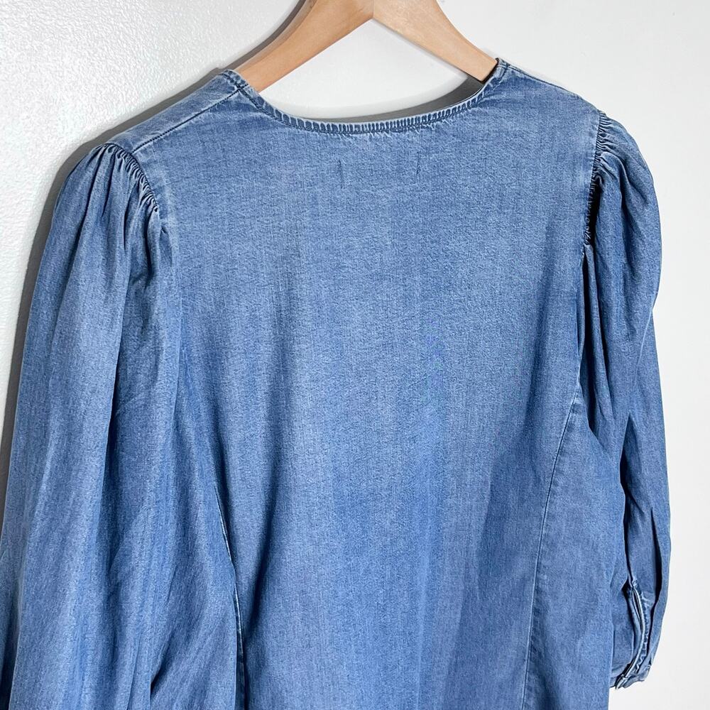 Madewell Denim Puff Sleeve Button Up Chambray Top Size 6 - Picture 8 of 9